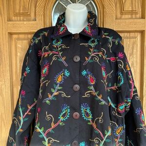 💚3/$25 Life Style 2X Embroidered Black Floral Women's Jacket